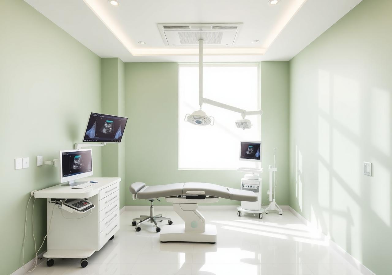 Longevium phlebology clinic interior in Dubai with ultrasound and treatment chair